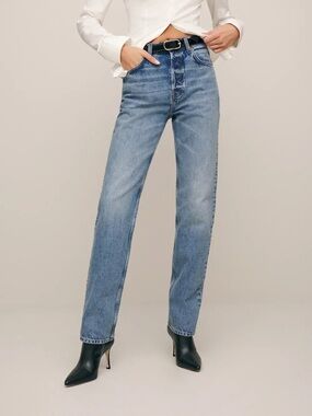Reformation x Camille Rowe Rowe Mid Rise Relaxed Straight Jeans Button-Fly